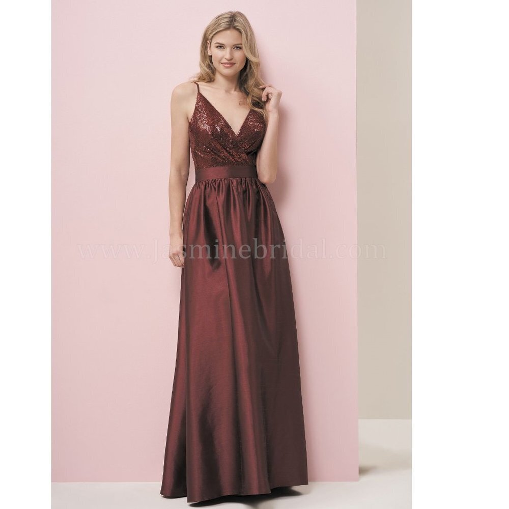NEW Jasmine Bridesmaid Red Sequin Bodice Cranberry Red Wedding Gown Dress P2813